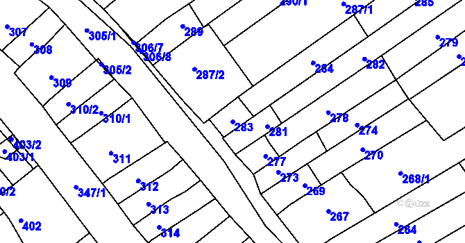 Parcela st. 283 v KÚ Velešovice, Katastrální mapa
