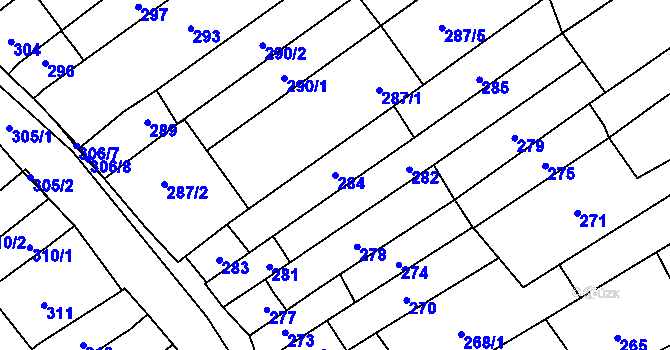 Parcela st. 284 v KÚ Velešovice, Katastrální mapa