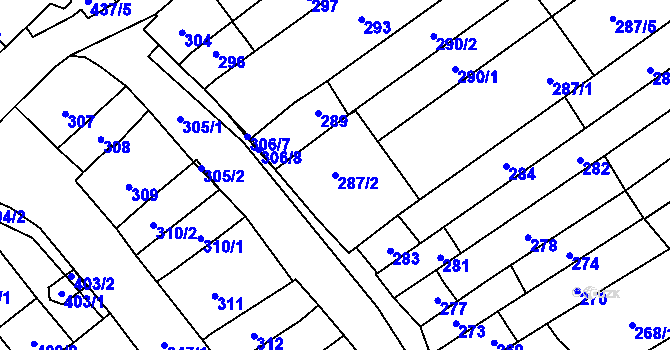 Parcela st. 287/2 v KÚ Velešovice, Katastrální mapa