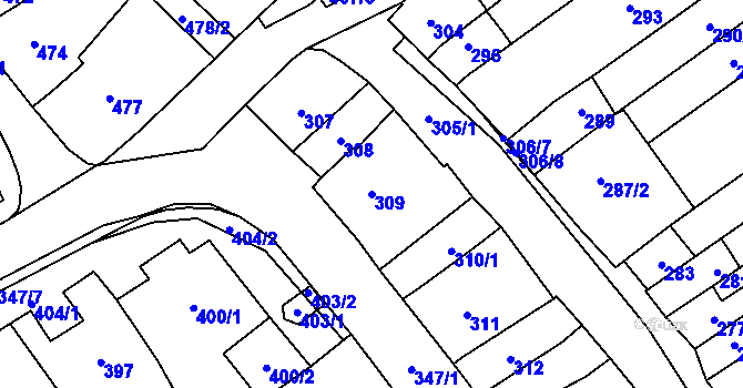 Parcela st. 309 v KÚ Velešovice, Katastrální mapa