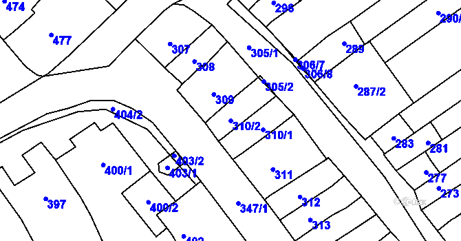 Parcela st. 310/2 v KÚ Velešovice, Katastrální mapa