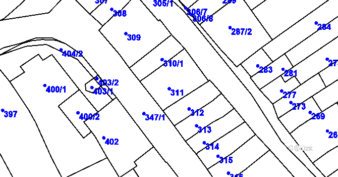 Parcela st. 311 v KÚ Velešovice, Katastrální mapa