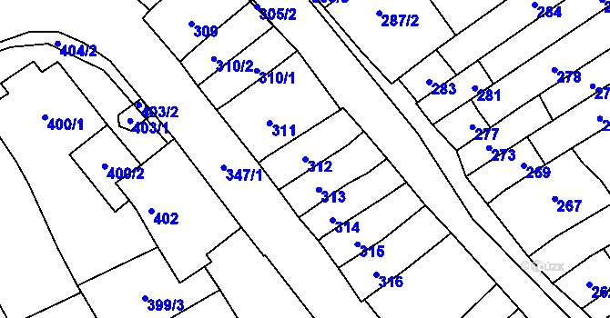Parcela st. 312 v KÚ Velešovice, Katastrální mapa