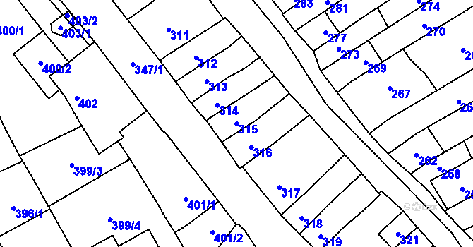 Parcela st. 315 v KÚ Velešovice, Katastrální mapa