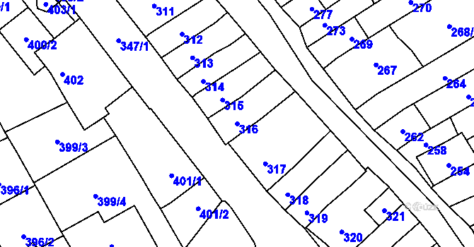 Parcela st. 316 v KÚ Velešovice, Katastrální mapa