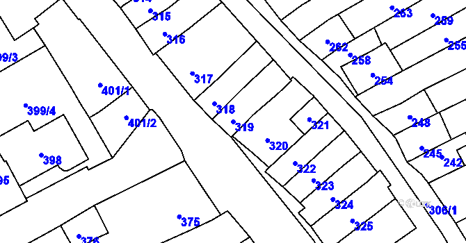Parcela st. 319 v KÚ Velešovice, Katastrální mapa