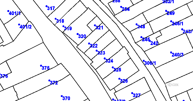 Parcela st. 323 v KÚ Velešovice, Katastrální mapa