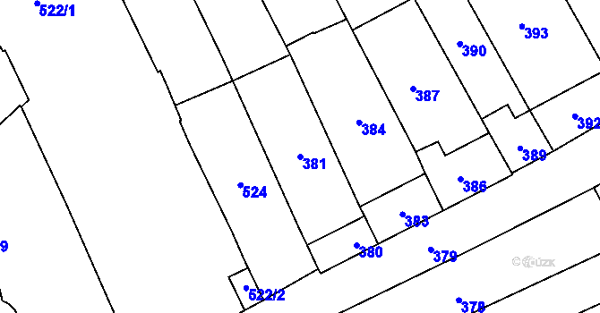 Parcela st. 381 v KÚ Velešovice, Katastrální mapa