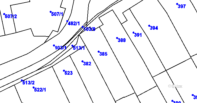 Parcela st. 385 v KÚ Velešovice, Katastrální mapa