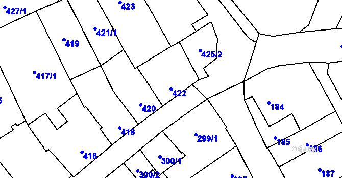 Parcela st. 422 v KÚ Velešovice, Katastrální mapa