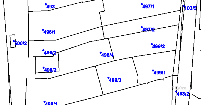 Parcela st. 498/4 v KÚ Velešovice, Katastrální mapa