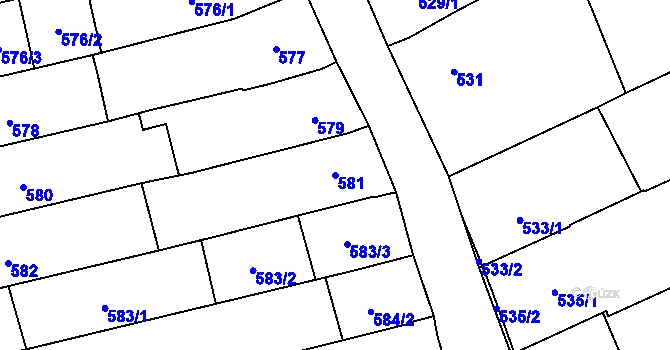 Parcela st. 581 v KÚ Velešovice, Katastrální mapa