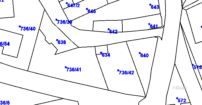 Parcela st. 634 v KÚ Velešovice, Katastrální mapa