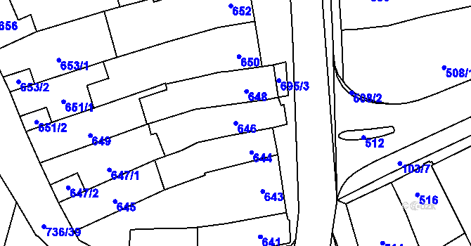 Parcela st. 646 v KÚ Velešovice, Katastrální mapa