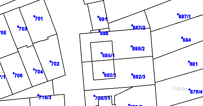 Parcela st. 685/1 v KÚ Velešovice, Katastrální mapa