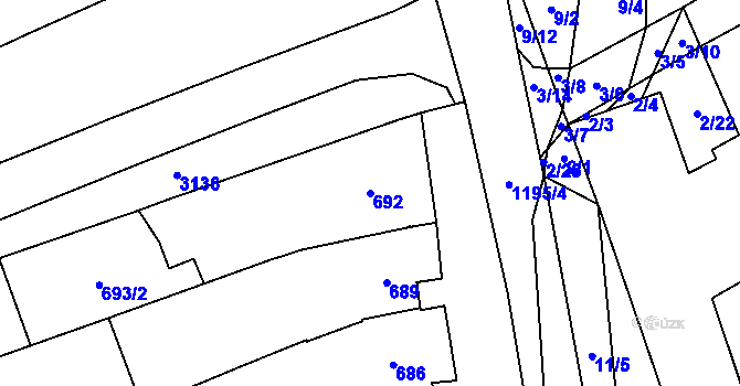 Parcela st. 692 v KÚ Velešovice, Katastrální mapa