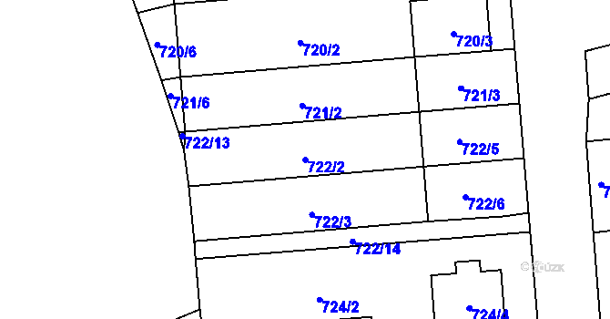 Parcela st. 722/2 v KÚ Velešovice, Katastrální mapa