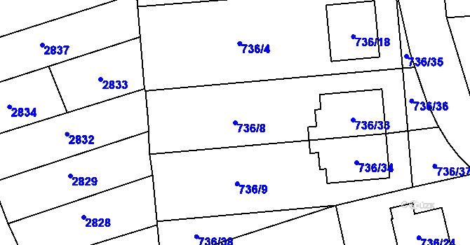 Parcela st. 736/8 v KÚ Velešovice, Katastrální mapa