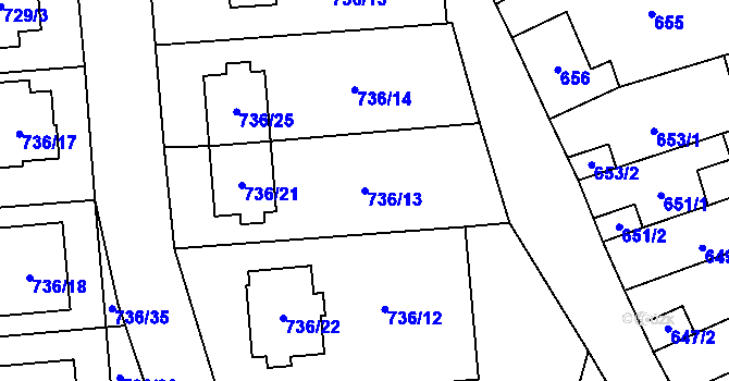 Parcela st. 736/13 v KÚ Velešovice, Katastrální mapa