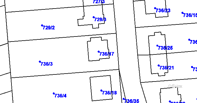 Parcela st. 736/17 v KÚ Velešovice, Katastrální mapa