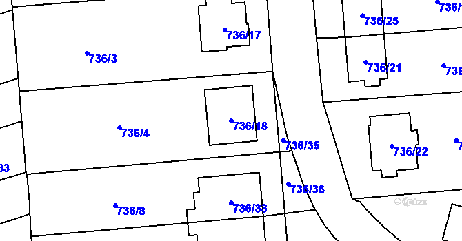 Parcela st. 736/18 v KÚ Velešovice, Katastrální mapa