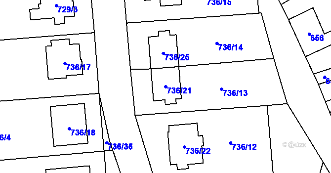 Parcela st. 736/21 v KÚ Velešovice, Katastrální mapa