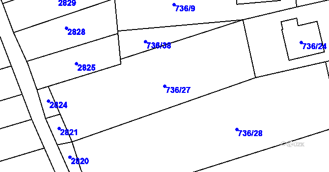 Parcela st. 736/27 v KÚ Velešovice, Katastrální mapa