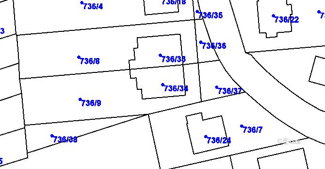 Parcela st. 736/34 v KÚ Velešovice, Katastrální mapa