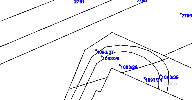 Parcela st. 1093/27 v KÚ Velešovice, Katastrální mapa