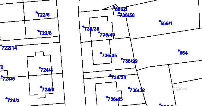 Parcela st. 736/45 v KÚ Velešovice, Katastrální mapa