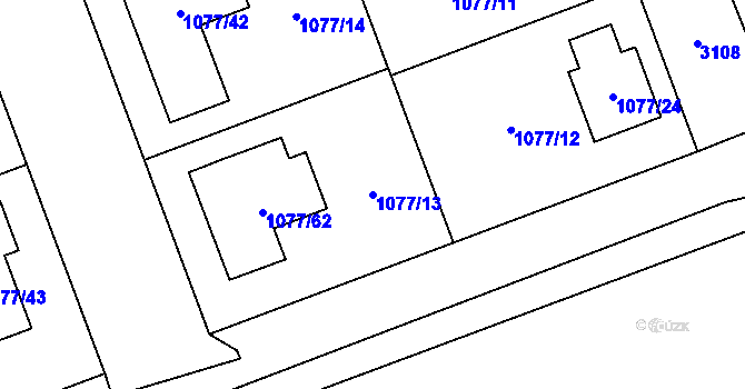 Parcela st. 1077/13 v KÚ Velešovice, Katastrální mapa