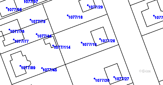 Parcela st. 1077/19 v KÚ Velešovice, Katastrální mapa