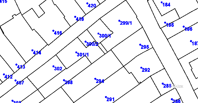 Parcela st. 299/2 v KÚ Velešovice, Katastrální mapa