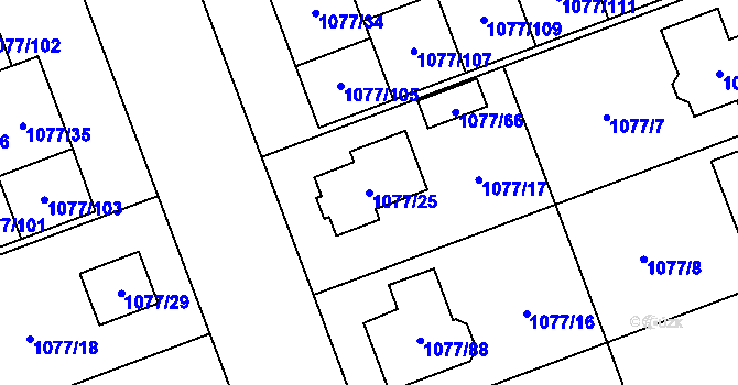 Parcela st. 1077/25 v KÚ Velešovice, Katastrální mapa