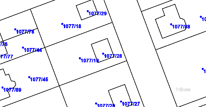 Parcela st. 1077/28 v KÚ Velešovice, Katastrální mapa