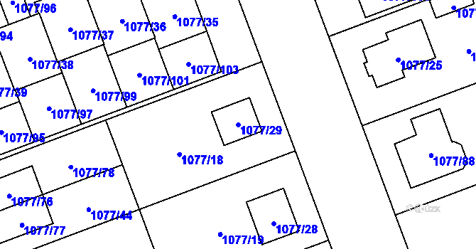 Parcela st. 1077/29 v KÚ Velešovice, Katastrální mapa