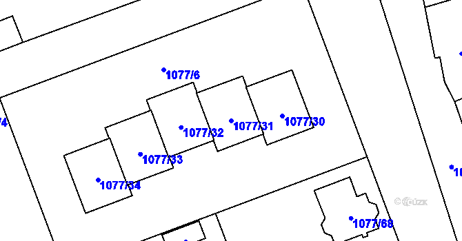 Parcela st. 1077/31 v KÚ Velešovice, Katastrální mapa