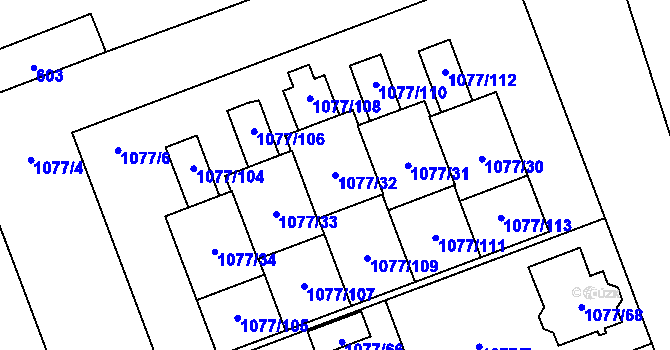 Parcela st. 1077/32 v KÚ Velešovice, Katastrální mapa