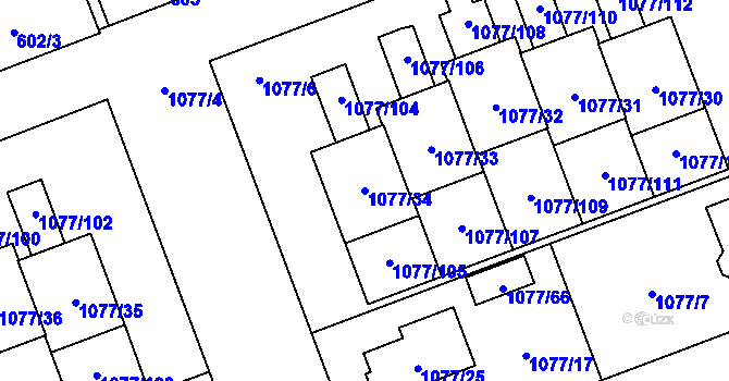 Parcela st. 1077/34 v KÚ Velešovice, Katastrální mapa