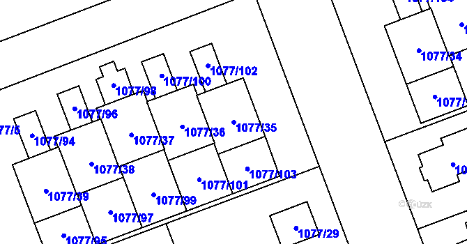 Parcela st. 1077/35 v KÚ Velešovice, Katastrální mapa