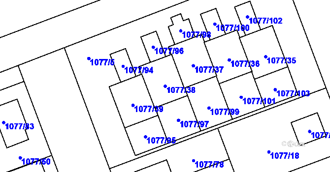 Parcela st. 1077/38 v KÚ Velešovice, Katastrální mapa