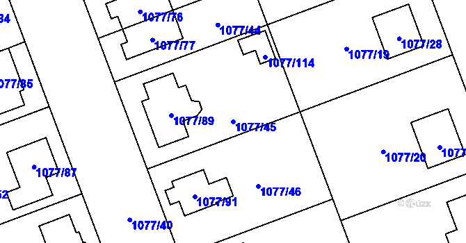 Parcela st. 1077/45 v KÚ Velešovice, Katastrální mapa