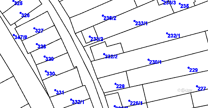 Parcela st. 232/2 v KÚ Velešovice, Katastrální mapa
