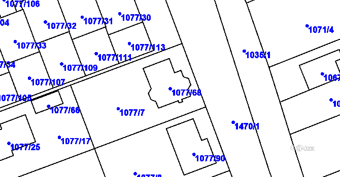 Parcela st. 1077/68 v KÚ Velešovice, Katastrální mapa