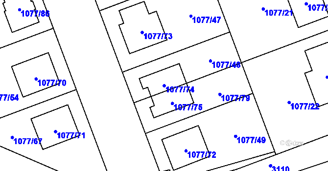 Parcela st. 1077/74 v KÚ Velešovice, Katastrální mapa