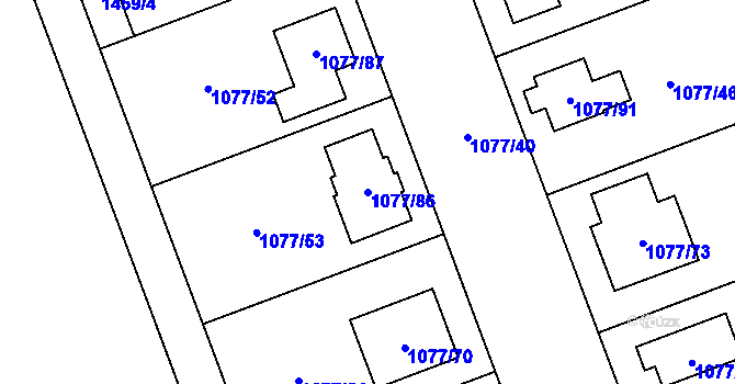 Parcela st. 1077/86 v KÚ Velešovice, Katastrální mapa