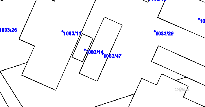 Parcela st. 1083/47 v KÚ Velešovice, Katastrální mapa