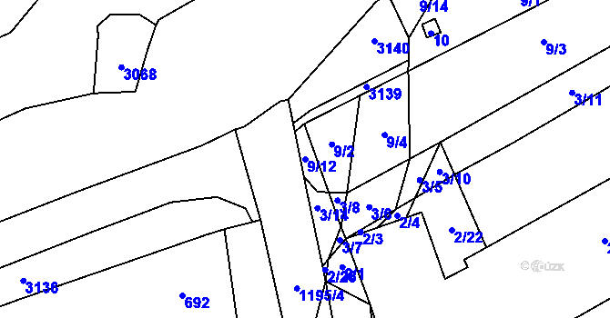 Parcela st. 9/12 v KÚ Velešovice, Katastrální mapa