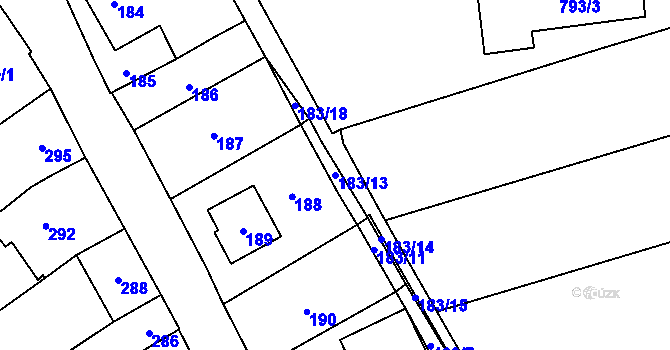 Parcela st. 183/13 v KÚ Velešovice, Katastrální mapa