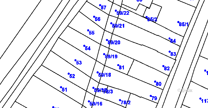 Parcela st. 59/19 v KÚ Velešovice, Katastrální mapa